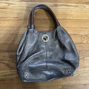 Kate Spade New York Pebbled Shimmering Silver Leather Buckle Closure Hobo Bag